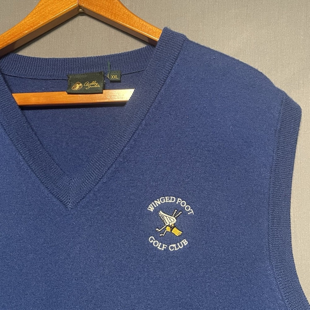 Bobby Jones Merino Wool Winged Foot Golf Club Sweater Vest Blue XXL V-Neck